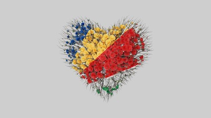 Seychelles National Day. June 29. Independence Day. Heart shape made out of flowers on white background. 3D rendering.