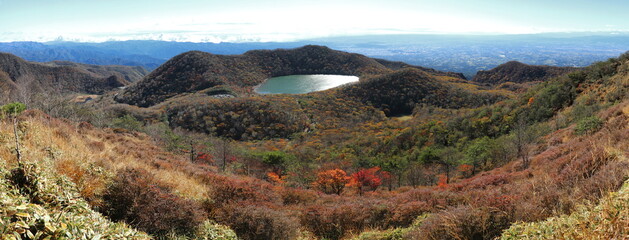 日本百名山”赤城山”地蔵岳山頂から眺望 (秋/紅葉)(パノラマ)