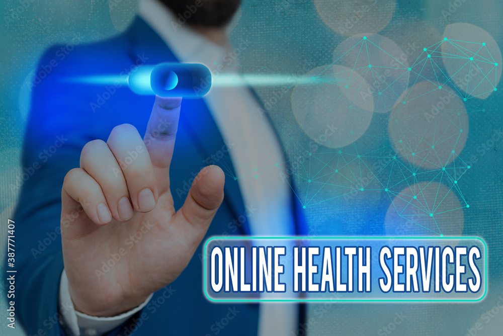 Poster handwriting text online health services. conceptual photo healthcare delivered and enhanced through 