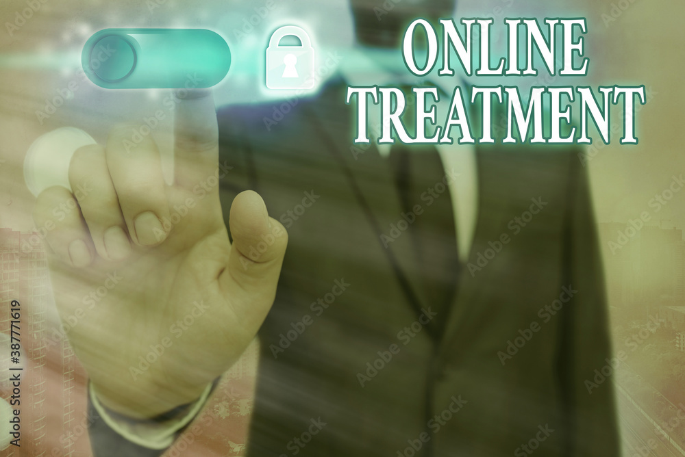 Poster text sign showing online treatment. business photo text providing mental health services over the in