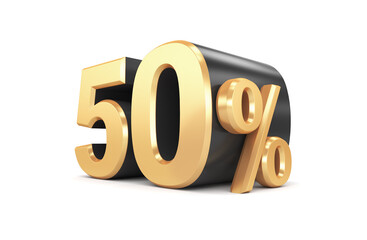 Black Friday. Black fifty percentages with gold decor on a white background. 3d render illustration.