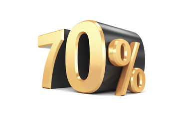 Black Friday. Black seventy percentages with gold decor on a white background. 3d render illustration.