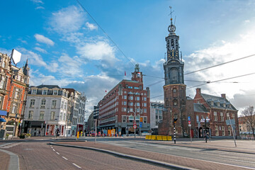 Fototapeta na wymiar City scenic from Amsterdam with the Munt tower in the Netherlands