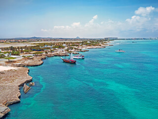 Fototapeta na wymiar Aerial from Aruba island with Palm Beach in the Caribbean Sea