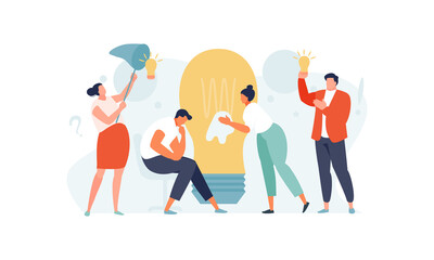 Business people are looking for an idea. Finding solutions, creative crisis vector illustration