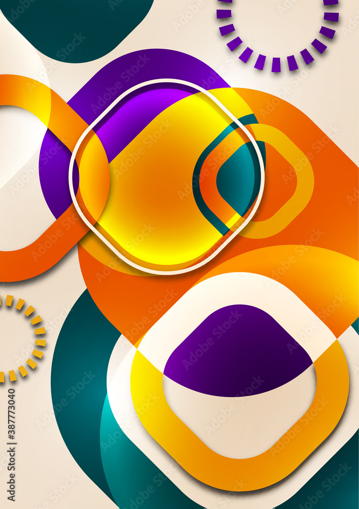 Poster overlapping round squares form a geometric abstract background composition. design template for wall