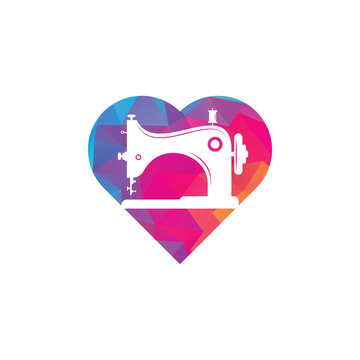 Manual Sew Machine Heart Shape Concept Logo Icon. Simple Illustration Of Manual Sew Machine Icon.