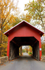 Fototapeta na wymiar Roddy Road Covered Bridge in Maryland in October 2020