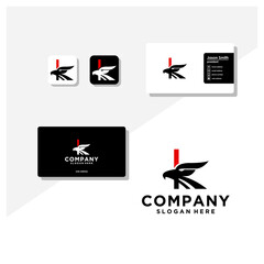 letter k eagle head logo and business card vector