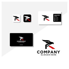 Fototapeta na wymiar letter r eagle head logo and business card vector