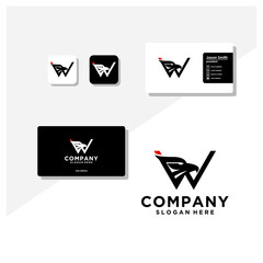 letter w eagle head logo and business card vector
