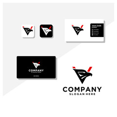 letter v eagle head logo and business card vector