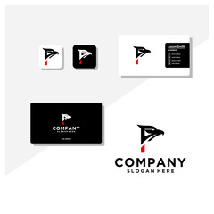 letter p eagle head logo and business card vector