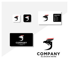 letter j eagle head logo and business card vector