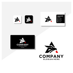 letter a eagle head logo and business card vector