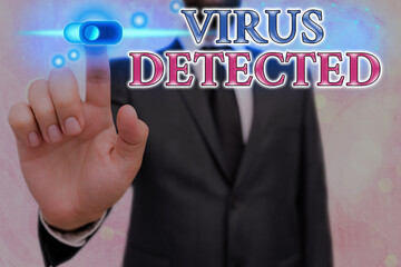 Conceptual hand writing showing Virus Detected. Concept meaning a computer program used to prevent...