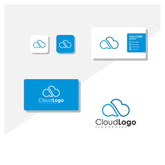 cloud technology logo with business card vector
