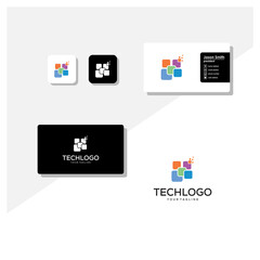 Technology logo and business card vector