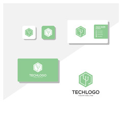 Technology logo and business card vector