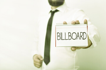 Handwriting text writing Billboard. Conceptual photo a flat surface on which outdoor advertisements...