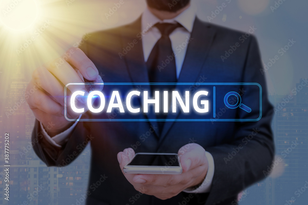 Poster word writing text coaching. business photo showcasing to instruct, direct, or prompt as a coach to s