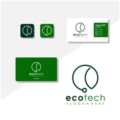 Leaf technology logo and business card vector