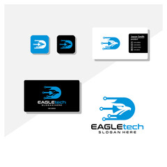 eagle head technology logo and business card vector