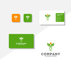 leaf people logo and business card vector