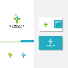 leaf people logo and business card vector