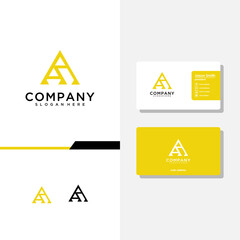 letter aa logo design and business card vector template