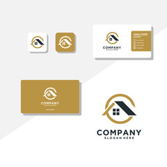 letter ac home logo design and business card vector template