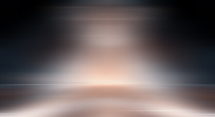 Modern minimalistic, futuristic studio background. Dark background with lines and spotlights, neon light, night view. Abstract blue background. Empty stage.