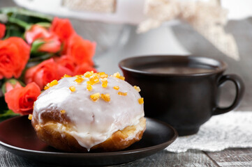 pączki, ciastka, deser, jedzenie, kawa, słodki, ciasto, śniadanie, filizanka, ciasta, płyta, cherbata, krem, przepyszny, pieczone, przekąska, drink, delikatesowy, biała, piekarnia, cukiernia, pączek, 