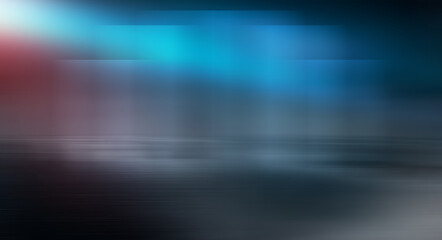 Modern minimalistic, futuristic studio background. Dark background with lines and spotlights, neon light, night view. Abstract blue background. Empty stage.