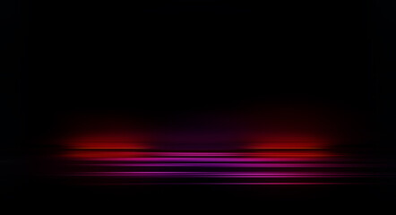 Modern minimalistic, futuristic studio background. Dark background with lines and spotlights, neon light, night view. Abstract blue background. Empty stage.