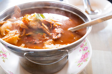 Thai crab sour soup with bamboo shoots