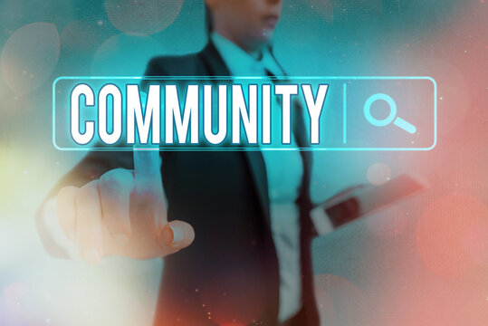 Conceptual hand writing showing Community. Concept meaning group of showing with a common characteristics living together Web search digital futuristic technology network connection