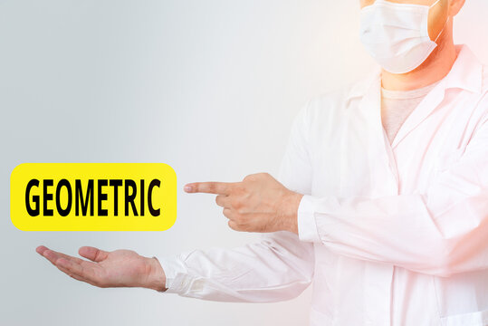 Word writing text Geometric. Business photo showcasing using straight or curved lines in designs and many more. Displaying Empty Sticker Paper Accessories Smartphone With Medical Gloves On