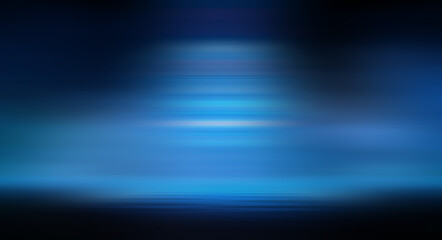 Modern minimalistic, futuristic studio background. Dark background with lines and spotlights, neon light, night view. Abstract blue background. Empty stage.