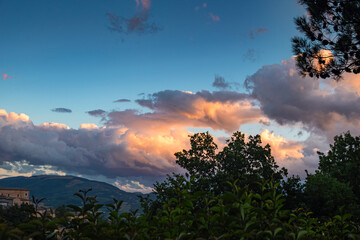Panoramic view of a cloudy sky at sunset.