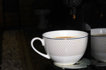 Espresso pouring from coffee machine.Professional coffe