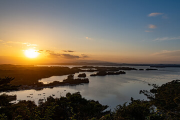 奥松島（大高森）から見る松島の夕日の風景