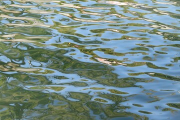Closeup of blue river water surface, natural background 