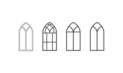 Church Window, Gothic windows, Church Window Symbol Icon Design. Gothic Window frames line icon set. Vector illustration. Window Icon