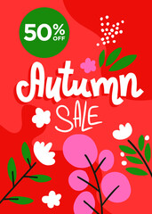 Autumn sale vector illustration on colorful background for poster and brochure design.