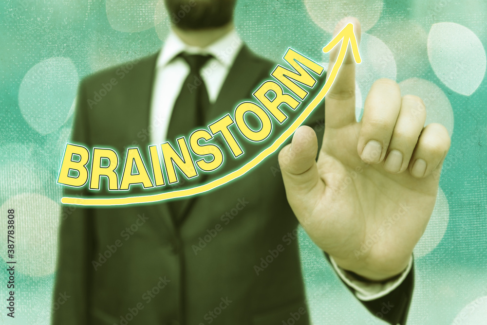Poster word writing text brainstorm. business photo showcasing solve a problem or come up with new ideas by