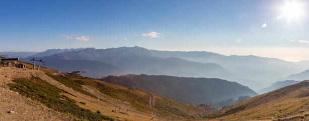 Autumn mountain landscape in the resort of Rosa Khutor in Russia