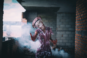 Zombie woman,horror shot the scary evil insane nurse doctor,beautiful, sexy woman,psychosis woman