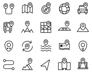 Simple set of route icons on white background.