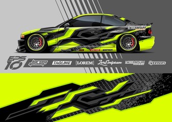 Car decal wrap design vector. Graphic abstract stripe racing background kit designs for vehicle, race car, rally, adventure and livery
